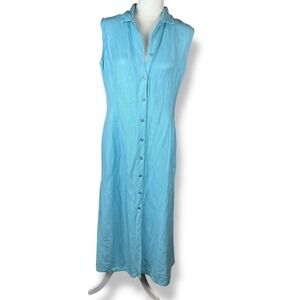 Vintage 90s Linen Blend Maxi Dress Womens Size 10 Pastel Blue Minimalist Coastal